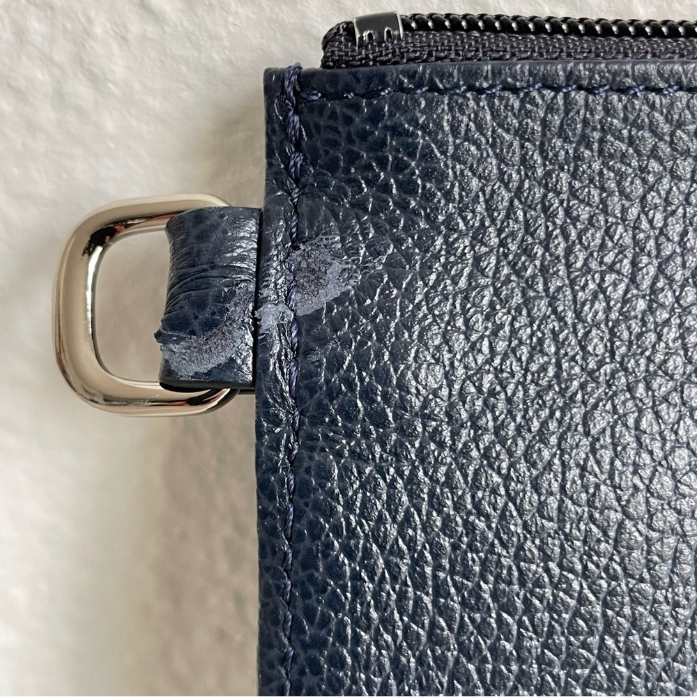 Longchamp Le Foulonné Navy Blue Pebbled Leather Clutch Purse Pouch Zippered - Picture 8 of 10